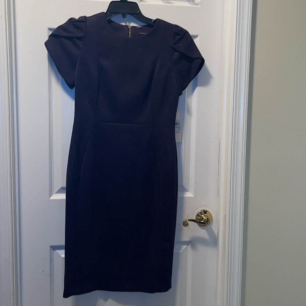 Calvin Klein women’s tulip sleeved suede navy above the knee sheath dress size 8 - Picture 5 of 11